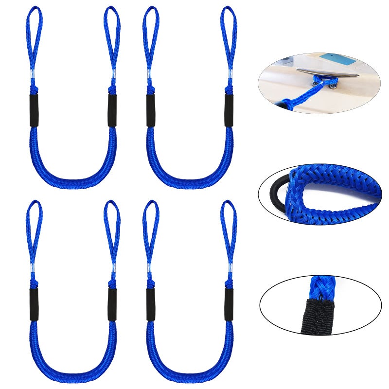 Jranter Pack of 4 Bungee Dock Lines for Boat Shock Absorb Dock Tie Mooring Rope Boat Accessories 4-5.5 ft (Black) - Image 1